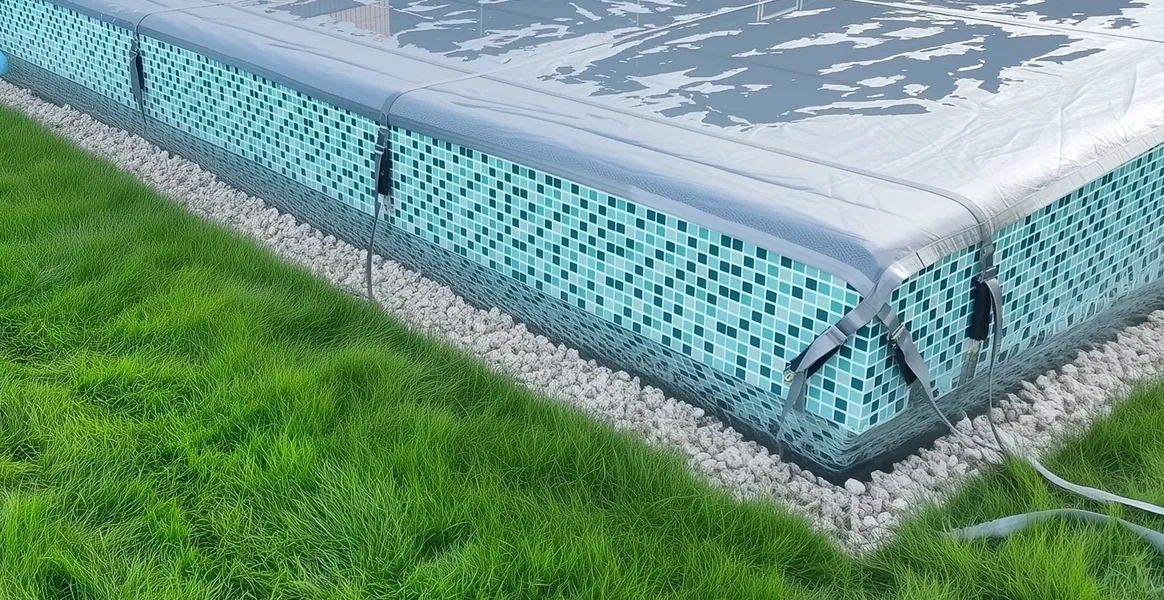 Покрывало для бассейна под снегом — защита зимой в Калининграде